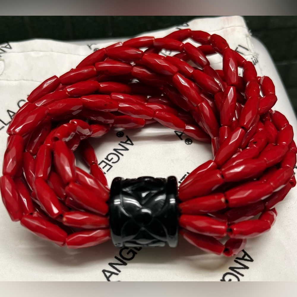 Angela Caputi Giuggiu Florence Beaded Bracelet Red Black Cuff Stretch